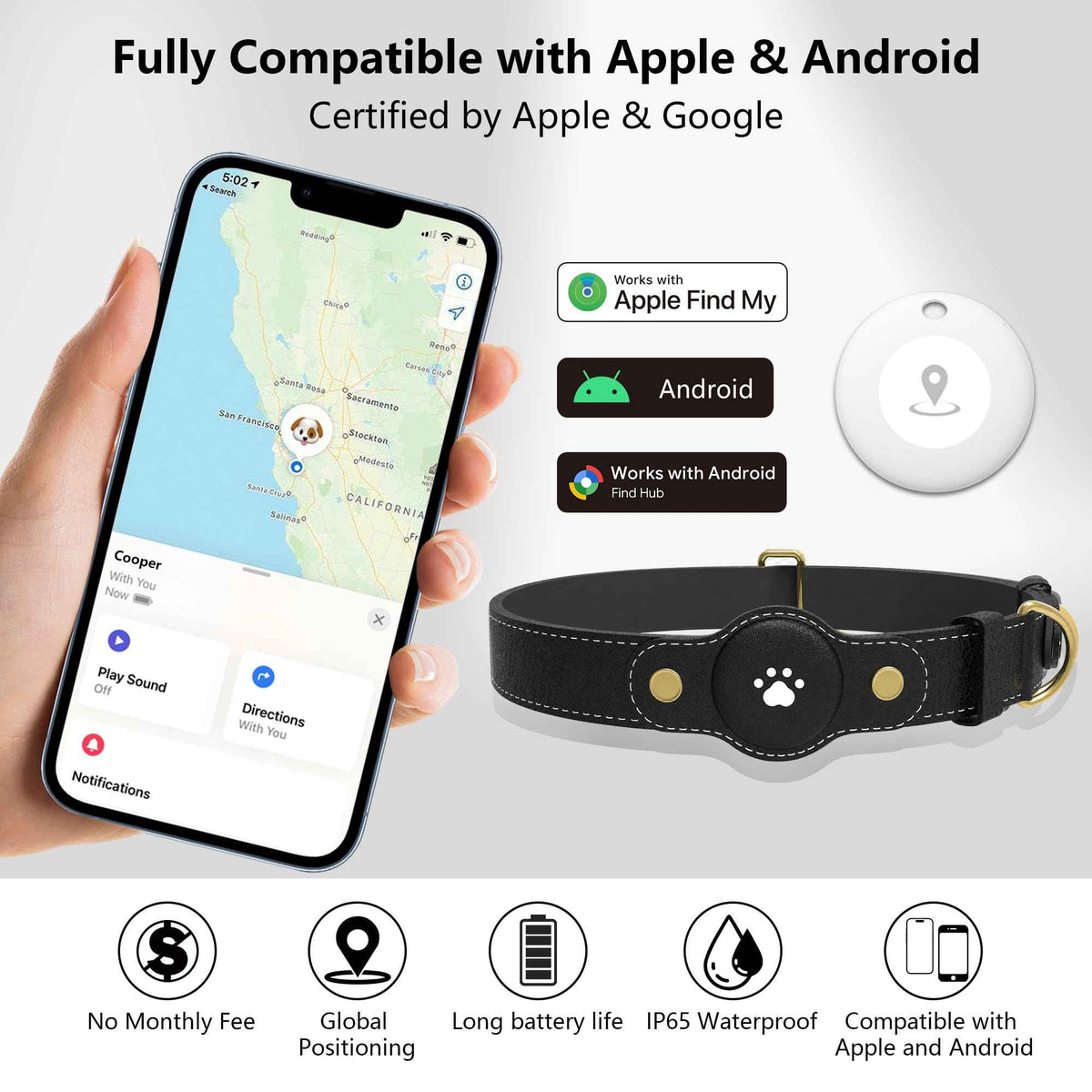 GPS Tracker for Dogs (Black / S(8.5''-13''))