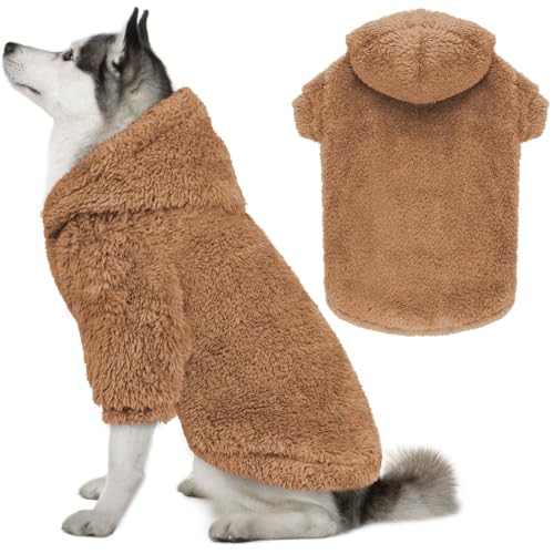 Fuzzy Dog Hoodie Dog Sweaters for Large Dogs Soft Double (XX-Large / Coffee)