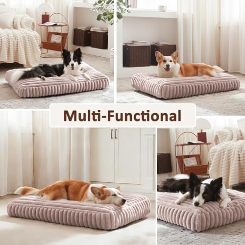XL Dog Bed Flat Pet Beds with Removable Washable Cover (Pink / XL(42"x27"x4"))