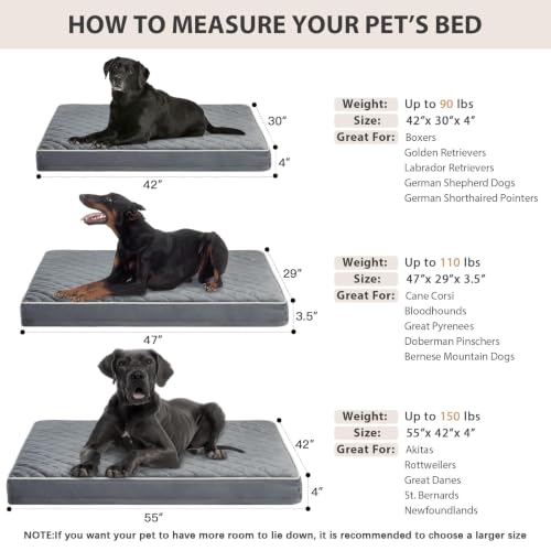 Orthopedic Waterproof Extra Large Senior Dogs Bed for Comfy Sleep (Grey / 44"L x 32"W x 4"Th)