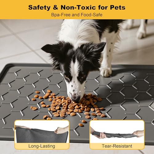 Silicone Dog Cat Food Bowl Mat (L-34''X22'' / Dark Gray)