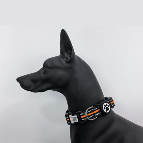 Dog Collar with Tracker Holder and QR Code ID (Orange / M (13-22"))