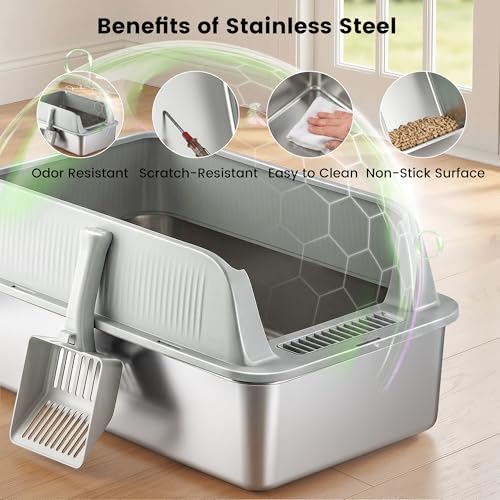 Stainless Steel Sifting Litter Box for Pine Pellets (【XL-】22.4" x 14.6" x 11")