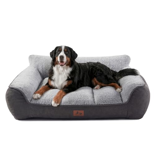 XL Pro Extra Thick Orthopedic Bolster Dog Bed for Large Dogs (Grey / 45"L x 32"W x 9.5"H)