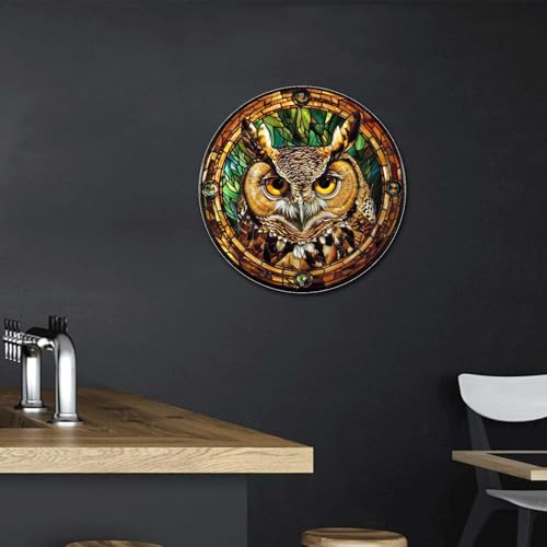 Metal Sign Tin Sign Circular Stained Glass Owl Home Deccor Store Home Decor for Patio 12×12 Inches (12×12 Inches / Owl-4)