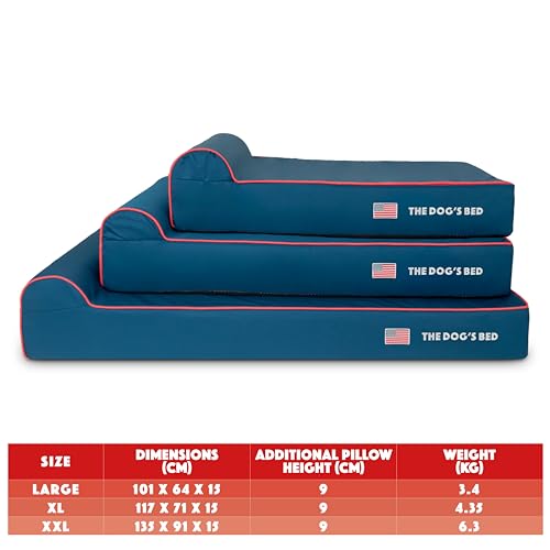 The Dog’s Bed Orthopedic Memory Foam Dog Bed with Headrest XXL 6 (Blue with Red Trim US Flag / XXL (54"L x 36"W x 6"Th))