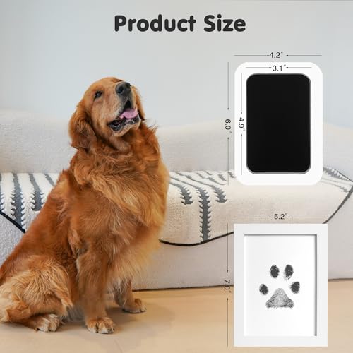 Inkless Paw Print Kit for Dogs (Black Pad,Black/White Wood Frame / 4-Pack,Large)
