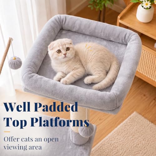 Cat Tree Tower with Padded Platform Bed (53 Inch / Light Gray)