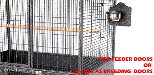 Extra Large Stackers Heavy Duty Wrought Iron Breeder Parrot Aviary Bird Breeding Rolling Cage with Side Nest Box Doors Metal Pull Out Grate and Tray (Black Vein)