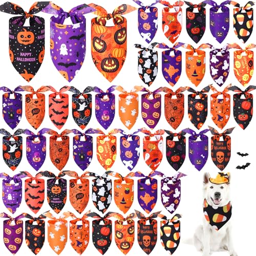 50 Pcs Halloween Dog Bandanas Bulk (Halloween / 31.5 x 21.7 x 21.7")