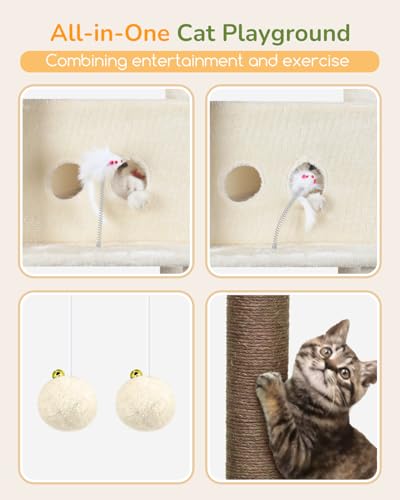80in Cat Tree Tower for Indoor Cats Large Adult (Beige)