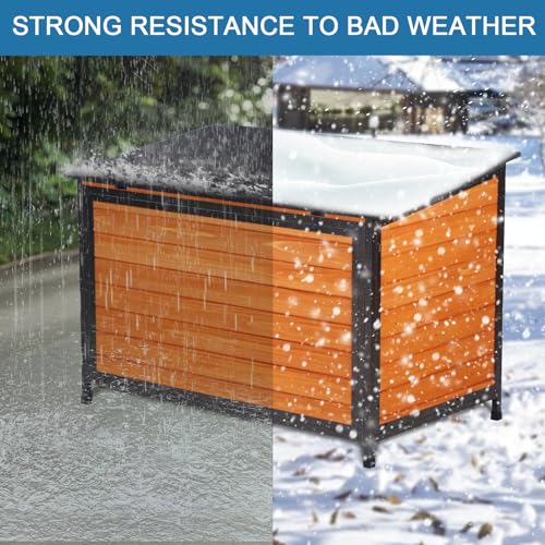 Outdoor Insulated Wooden Dog House Weatherproof Chew Resistant Metal Frame (43.3"Length)
