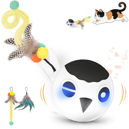 Cat Ball Toy Upgraded Smart Motion Sensor Moving Ball with 3 Speed Modes & 4 Sounds (White)