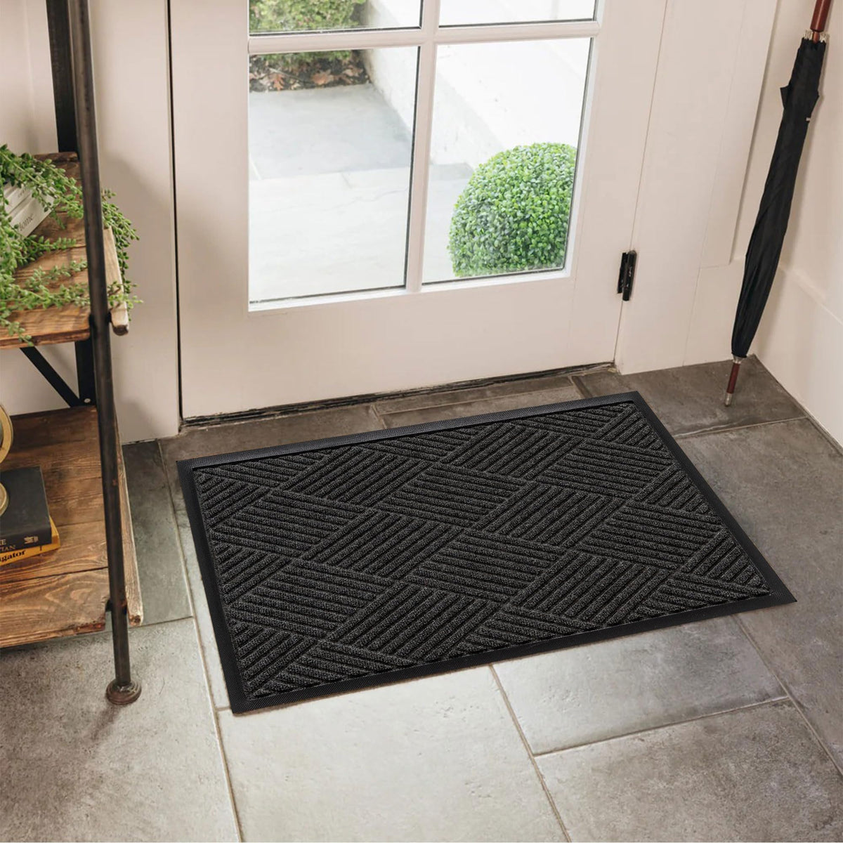 Diamonds Front Door Mat Indoor Outdoor Entrance (35.5"L x 23"W x 0.4"Th / Charcoal)