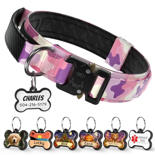 Personalized Tactical Dog Collar with Custom Photo Name for Extra Large Dog (Pink Camo / XL: Fits Neck 20.5"-24.5")