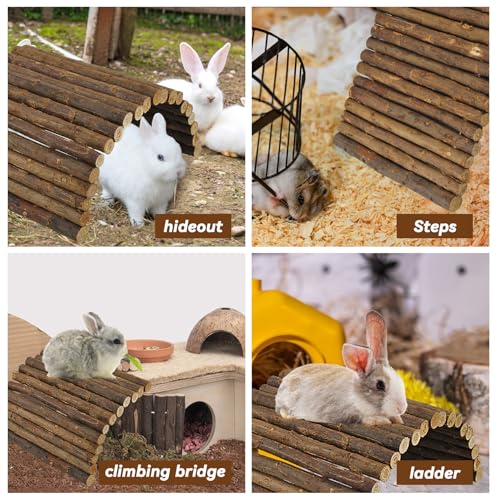 Rabbit Bridge Wooden Hamster Climbing Tunnel Bunny Extra Large Ladder Wood Flexible Hideout for Guinea Pig Chinchilla Ferret Hedgehog Rat Squirrel and Other Rodents (XL (26.0 x 16.0 inches))