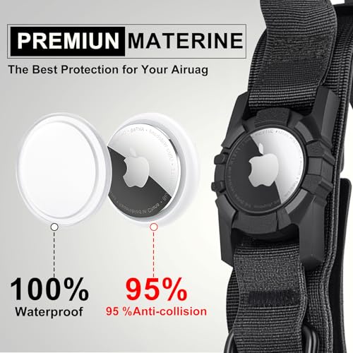 Tactical AirTag Dog Collar Leash Set (L(16.5"-20.5") / Black-SET)