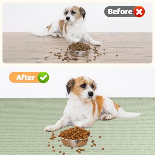 Dog Food Mat 40''x40'' Extra Large Dog Mat for Food and Water (40"L x 40"W / Green)