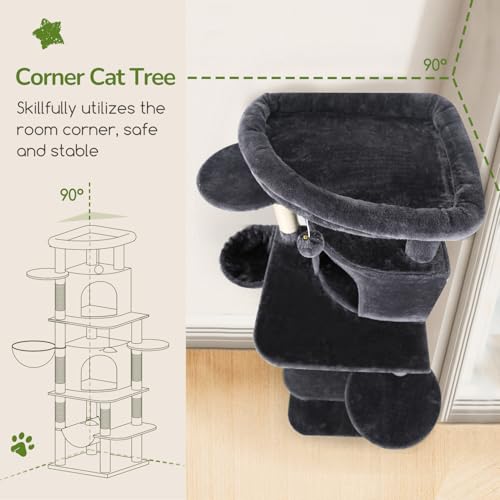 66in Corner Cat Tree Tower for Indoor Large Cats (66inch / Dark Gray)