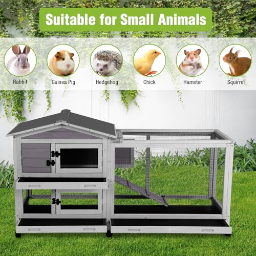 Large Rabbit Hutch Indoor Outdoor (Grey / 48.0"L x 48.0"W x 24.0"H)