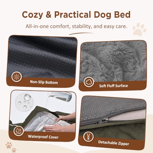 Waterproof Orthopedic Dog Beds for Large Sized Dog (38.0"L x 25.0"W x 7.0"Th / Dark Green)