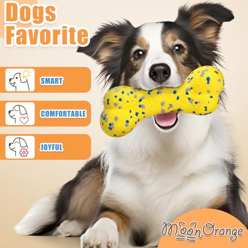 2Pcs Upgrade Bone Dog Balls+Rugby Dogs Toys for Aggressive Chewers (Blue+Yellow-Bone+Rugby-2Pcs)