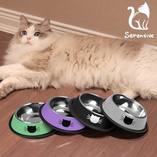 2 Pcs Non Slip Stainless Steel Small Food Bowls (Silver, Black / 7 oz)
