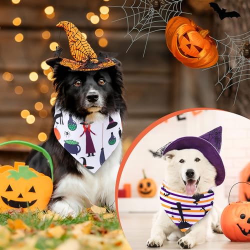72 Packs Halloween Dog Bandanas Bulk Pumpkin Ghost Pet Bandanas Triangle Scarf Bibs Adjustable Dogs Bandana for Halloween Thanksgiving