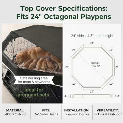 Puppy Playpen with Top Cover & Bottom Pad (Black / Small Pen: 30-Inch High)