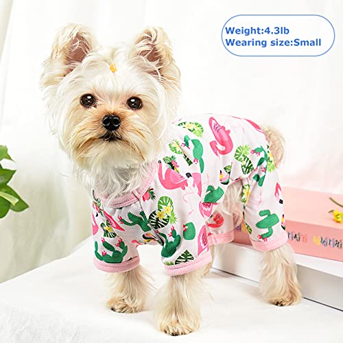 Dog Pajamas Pjs Summer Girl Dog Clothes for Small Dogs Girl (Tropical Flamingo / Small（3-5 lb))