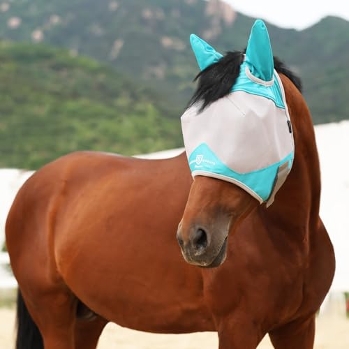 Half Face Horse Fly Mask UV Protection and Breathable for Equine Use Comfortable Mint S (Mint-Grey / Small (Yearling))