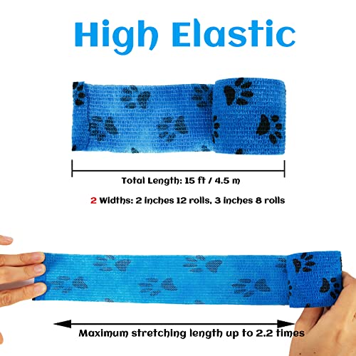 20 Rolls Dog Bandages for Wounds (2 Inch/3 Inch-20 Count Mixed)