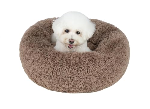 Round Calming Dog Bed for Small (Caramel / 30" x 30" x 8")