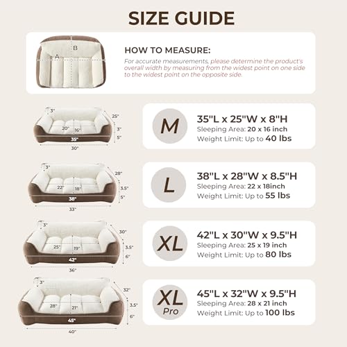 XL Pro Extra Thick Orthopedic Bolster Dog Bed for Large Dogs (Brown / 45"L x 32"W x 9.5"H)