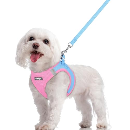 Dog Harness Medium Sized and Leash Set (Blue & Light Pink / M (chest: 16 - 18.5"))