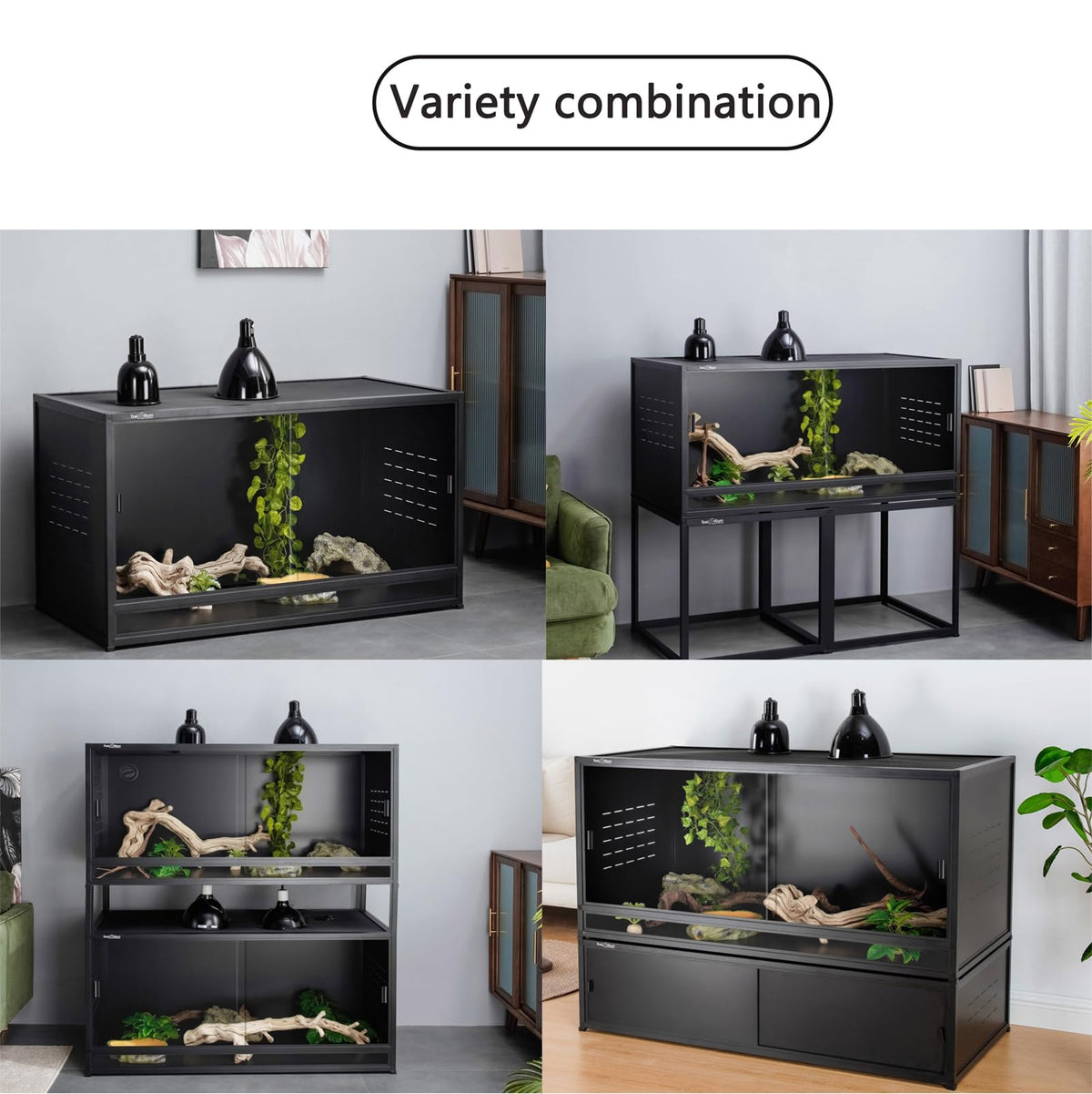 PVC Reptile Enclosure Space Efficient 44''x20''x20'' Stackable ToxiRium Large Reptile Terrarium 76 Gallons for Bearded Dragon Lizard Snake (Two 44x20x20''-76 Gallon with Kit)