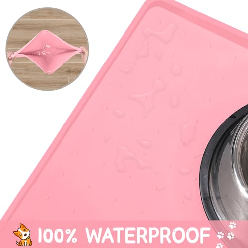 Silicone Cat & Dog Food Mat for Floors Waterproof (Pink / 22''×14'')