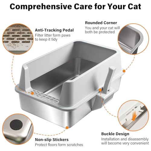 Stainless Steel Litter Box (Large to XL:23"×14.6"×10")