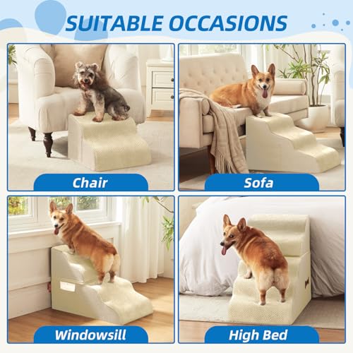 Dog Stairs for Small Dogs (Beige / 23.6"D x 15.7"W x 15.7"H)