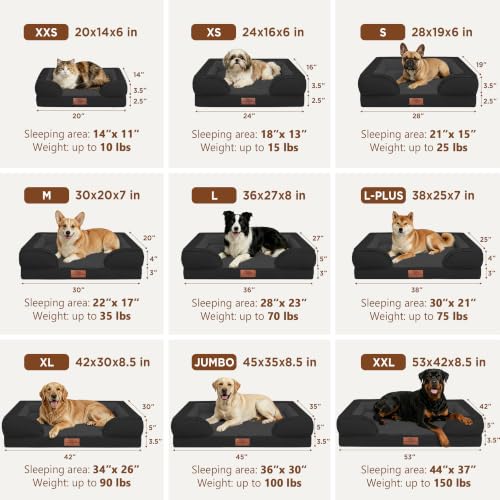 Waterproof Orthopedic Dog Bed for Extra Large Dogs (42.0"L x 30.0"W x 8.5"Th / Black)
