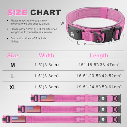 Tactical Dog Collar with IPX8 Waterproof AirTag Holder (Pink / M(15"-18.5"))