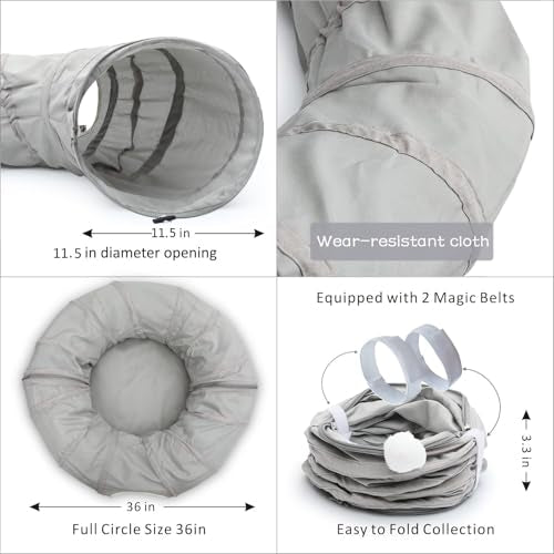 Cat Tunnel with Bed for Kitten Puppy Rabbit Ferret (Light Grey)