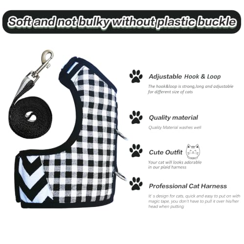 Cat Harness and Leash Set Escape Proof (Black Plaid / Xxl 19-26 lbs)