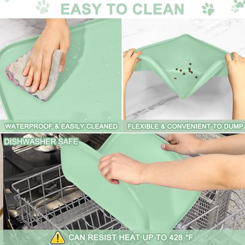 Waterproof Silicone Pet Food Mat with Raised Edge for Dog & Cat (Mint Green / 22"L x 14"W)