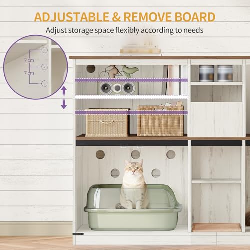 Double cat Litter Box Enclosure (Rustic Brown and White)