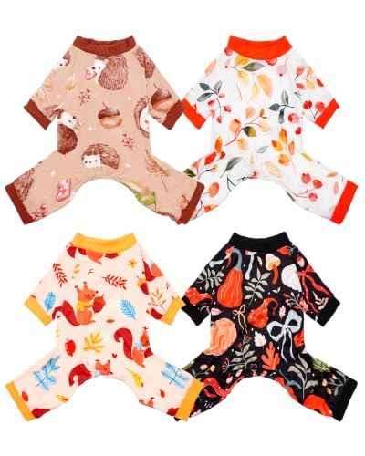4 Pack Fall Hedgehog Dog Pajamas for Extra Small Doggies (X-Small)
