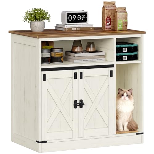 Cat Litter Box Enclosure (Rustic Brown and White / 31.5"L × 18.9"W × 29.5"H)