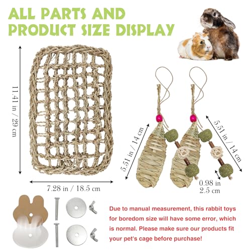Rabbit Seagrass Mat Hanging Bunny Chew Toys for Teeth Rabbit Enrichment Activity Mat Small Animal Toys for Guinea Pigs Chinchillas Gerbils Birds