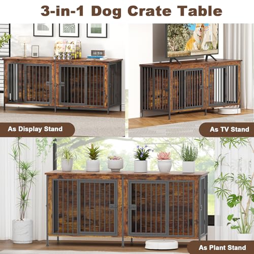 63" Dog Crate Furniture for 1 or 2 Dogs (Brown / 63.0"L x 23.6"W x 27.9"H)