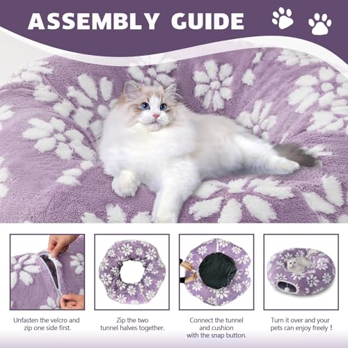 Cute Round Cat Tunnel for Indoor Cats (Purple Flower / Round)